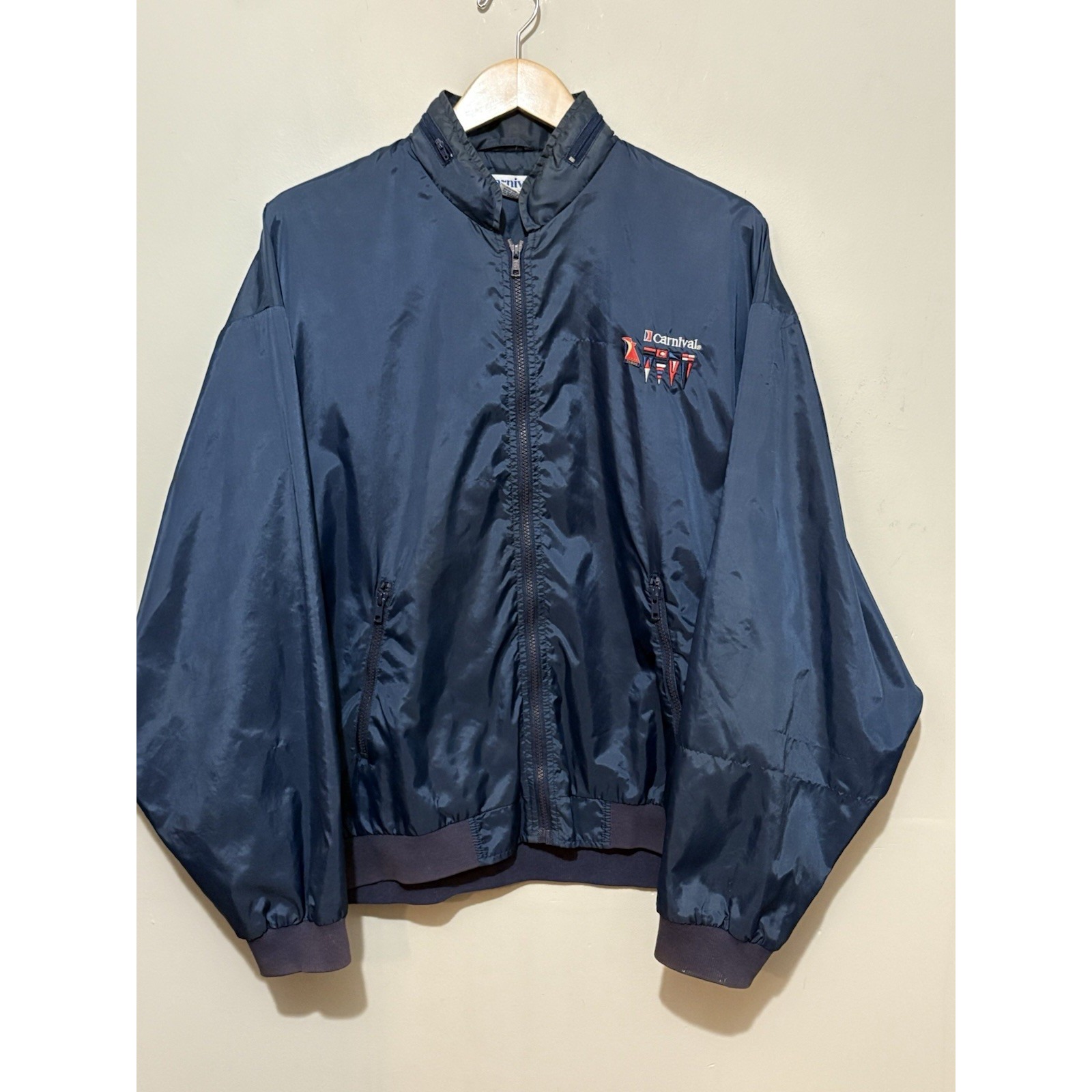 Vtg Carnival Windbreaker Jacket Embroidered Zip Mens L 90s Y2k Jubilee Pin 2000